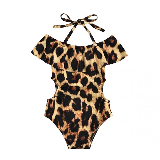 Girls' cross-border daisy and leopard print, two-piece swimsuit with knotted sides, exclusively for export on Amazon AliExpress