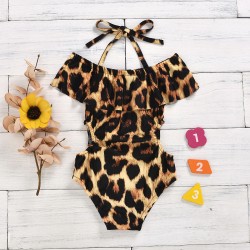 Girls' cross-border daisy and leopard print, two-piece swimsuit with knotted sides, exclusively for export on Amazon AliExpress