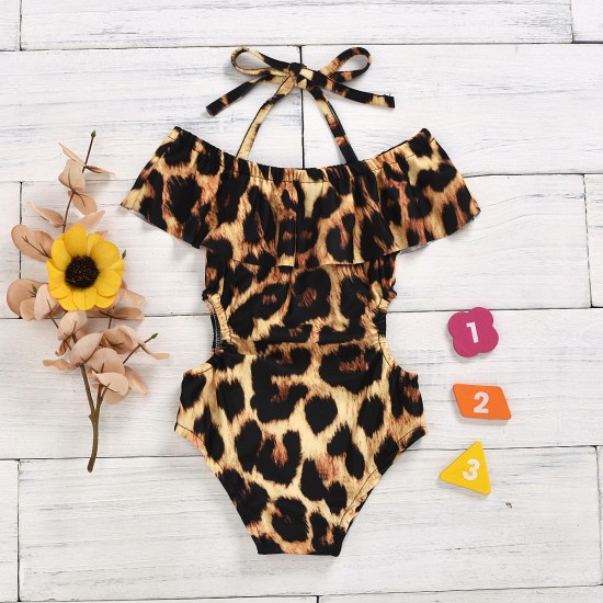 Girls' cross-border daisy and leopard print, two-piece swimsuit with knotted sides, exclusively for export on Amazon AliExpress
