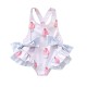 New cross-border Instagram summer children's clothing: a cake-print, double-bow cross-back swimsuit with a wide, open-back lace bodysuit.