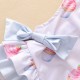 New cross-border Instagram summer children's clothing: a cake-print, double-bow cross-back swimsuit with a wide, open-back lace bodysuit.
