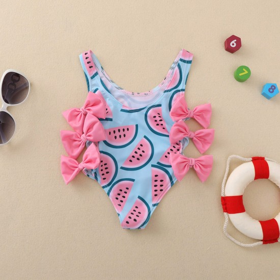 Foreign Trade European and American Children's Swimsuits, Girls' Clothing, INS, Cute Watermelon Print Bow One-Piece Swimsuit