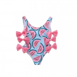 Foreign Trade European and American Children's Swimsuits, Girls' Clothing, INS, Cute Watermelon Print Bow One-Piece Swimsuit