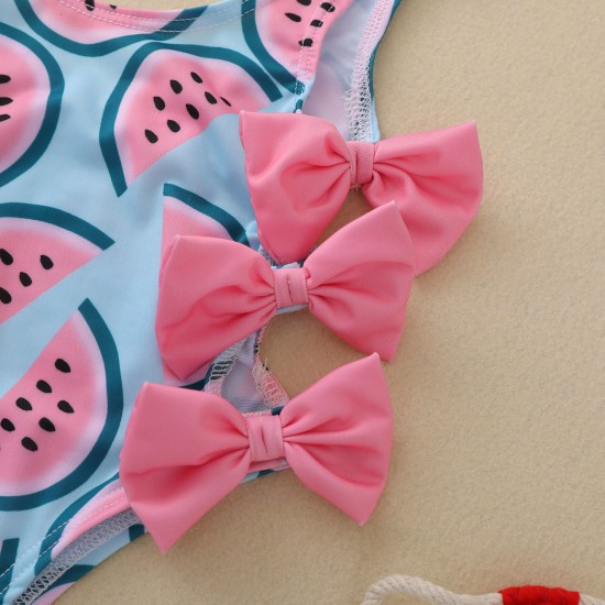 Foreign Trade European and American Children's Swimsuits, Girls' Clothing, INS, Cute Watermelon Print Bow One-Piece Swimsuit