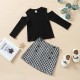Children's Clothing: Holiday Fall/Winter New Halloween Letter Print Top and Black Multi-Layered Mesh Skirt Set