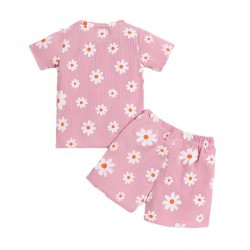 Cross-border summer girls' camisole with daisy pattern, sweet shorts, two-piece, girls' fresh and trendy clothing.