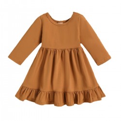 Children's Spring and Autumn New Three-Color Pure Cotton Simple Dress, Cross-Border Girls' Long-Sleeved Round Neck, Versatile A-Line Skirt