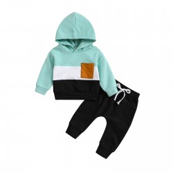 New cross-border children's clothing: a new color-blocked, autumn/winter hooded casual sweatshirt set for boys and girls, long-sleeved and long-sleeved pants for boys.
