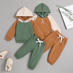 Foreign Trade New Autumn and Winter Sets, Contrast Color Raglan Top, Warm Hood, Fashionable Casual Style Combo