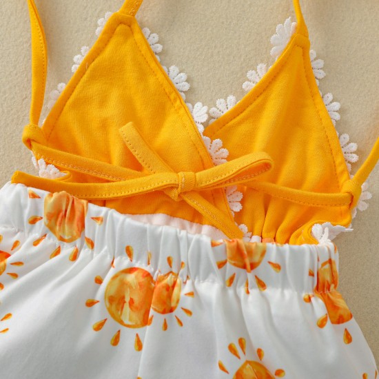 New cross-border summer girls' yellow sunflower-themed halter bodysuit with an open back (shipping available).