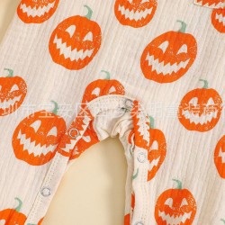 Autumn/Winter Children's Clothing Solid color fashionable newborn baby one-piece sweatshirt with a skull print, new Halloween style.