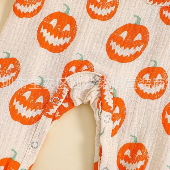 Autumn/Winter Children's Clothing Solid color fashionable newborn baby one-piece sweatshirt with a skull print, new Halloween style.