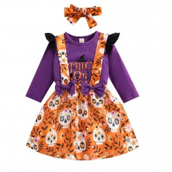 Foreign trade exclusive new autumn and winter girls' dress, European and American style, ribbed print patchwork long-sleeved dress for sisters, in stock