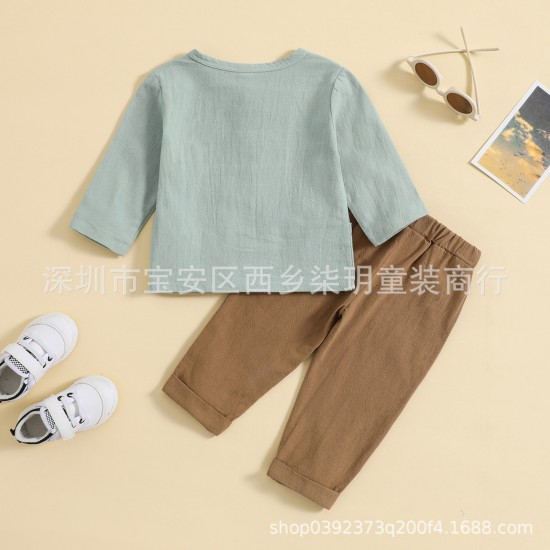 Cross-border autumn children's clothing: fashionable hooded sweatshirt set, European and American colorblock long-sleeved trousers, boys' casual two-piece set.