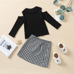 Children's Clothing: Holiday Fall/Winter New Halloween Letter Print Top and Black Multi-Layered Mesh Skirt Set