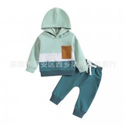 Summer children's round-neck, loose-fitting shorts with elasticated adjustment, simple three-color two-piece set for infants and toddlers.