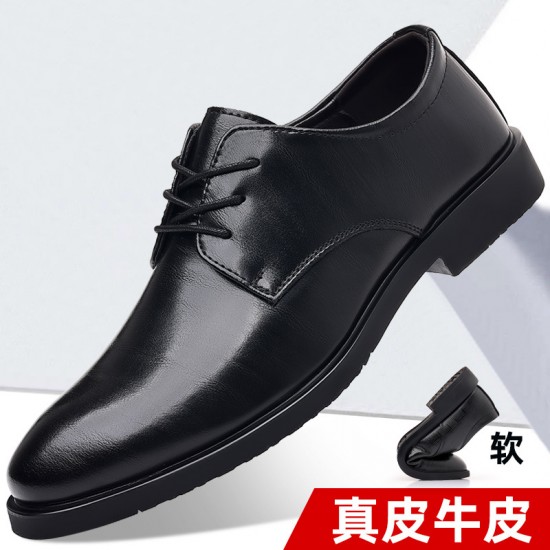 Black men's business formal leather shoes, genuine leather soft sole, British-style cowhide casual leather shoes for cross-border trade. Black men's business formal leather shoes, genuine leather soft sole, British-style cowhide casual leather shoes for cross-border trade.