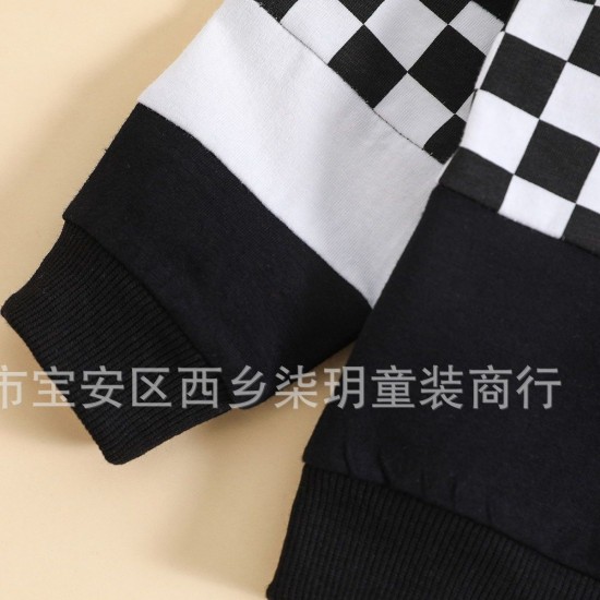 Cross-border children's clothing: sweet, long-sleeved pullover sweatshirts, fashionable boys' one-piece with lettering embroidery, and triangle-shaped leggings.