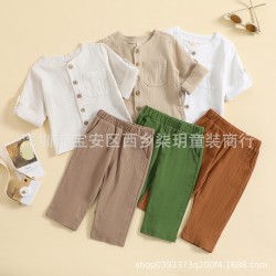 Cross-border children's clothing: Wholesale factory for one-year-old infants. New autumn and winter plaid solid color sweatshirt sets for infants and toddlers, in stock now.