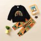 Foreign Trade Children's Clothing: New Fall/Winter Black Turtleneck Off-The-Shoulder Long-Sleeved Top and Printed A-Line Skirt Two-Piece Set