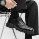 Men's summer black casual leather shoes, British business formal thick-soled, height-enhancing, round-toed, large-toed martin work shoes.
