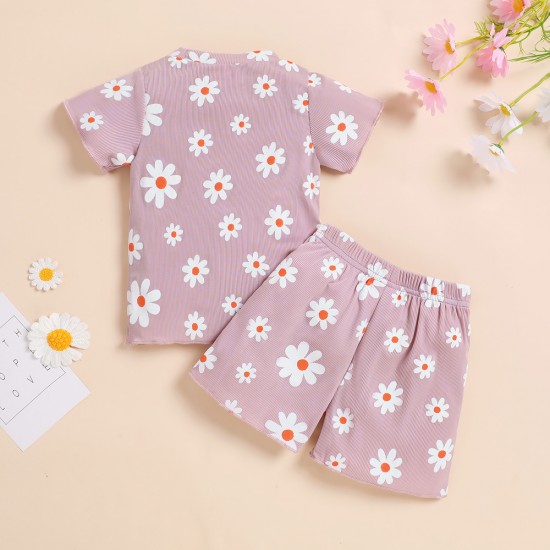 Cross-border summer girls' camisole with daisy pattern, sweet shorts, two-piece, girls' fresh and trendy clothing.