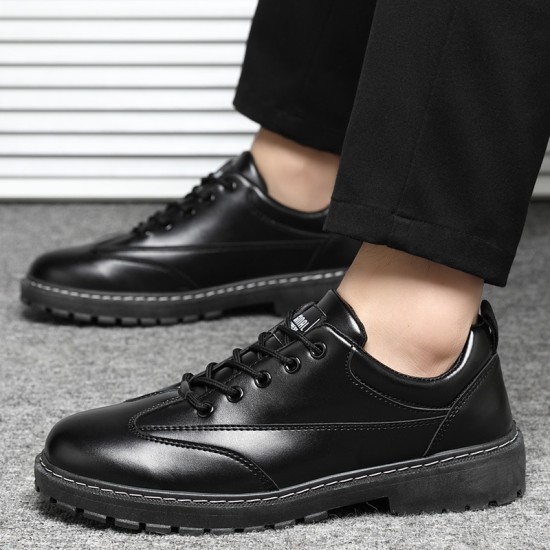 Autumn and winter men's casual leather shoes, lace-up Martin boots, Korean-style sneakers, breathable low-top shoes, work shoes, Martin boots for men