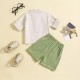 Boys' cross-border contrasting casual short-sleeved, two-piece set: round neck, pullover design