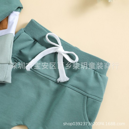 Summer children's round-neck, loose-fitting shorts with elasticated adjustment, simple three-color two-piece set for infants and toddlers.