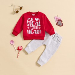 Cross-border children's clothing: Sweet heart-shaped letter-print pullover sweatshirt for baby girls aged 0-2 years, with front tie decorative cord sweatpants.