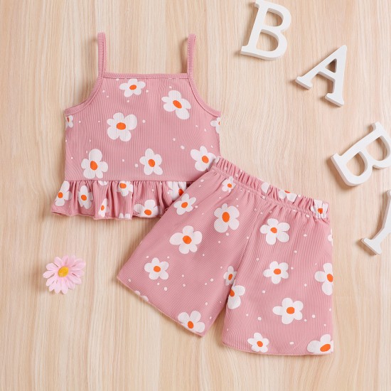 Summer foreign trade girls' floral suspender jumpsuit with casual backless bow-tie flared pants