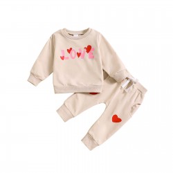Cross-border children's set. Sweet and fashionable heart-shaped pullover sweatshirt for infants and toddlers aged 0-2 years, with dragon fruit-colored baby girl sweatpants.