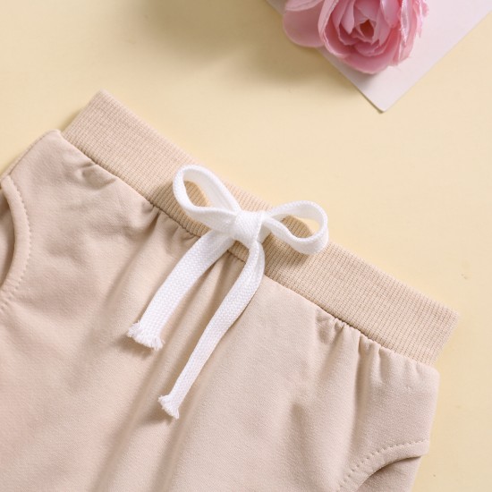 Foreign Trade Solid Color Boys' Short-Sleeved Stand-Up Collar Set, Summer Children's Short-Piece Trouser Set with Rolled-Up Hems