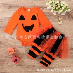 Cross-border girls' red patchwork striped Christmas letter print PP deer head embroidered long-sleeved romper