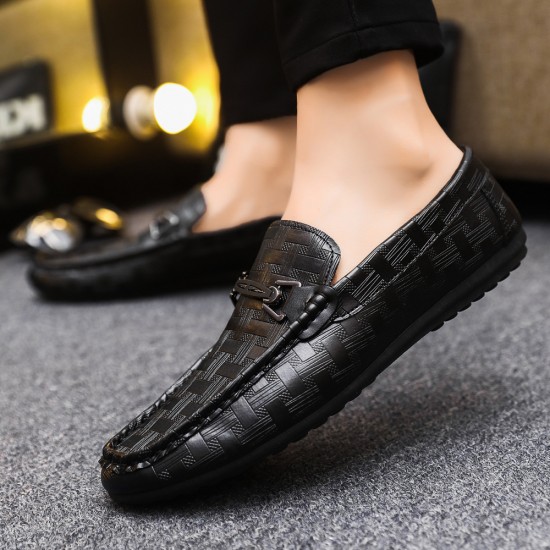 Low-top casual loafers, breathable, trendy, versatile black leather slip-on shoes, trendy work loafers, foreign trade dropshipping