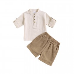 Boys' cross-border contrasting casual short-sleeved, two-piece set: round neck, pullover design