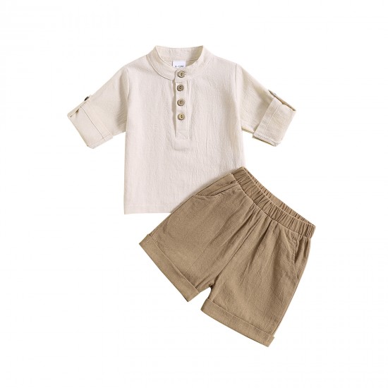 Boys' cross-border contrasting casual short-sleeved, two-piece set: round neck, pullover design