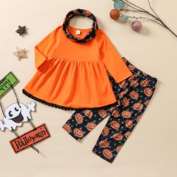 Foreign Trade New European and American Halloween Pumpkin Print Simple Set Twin rompers for sisters.