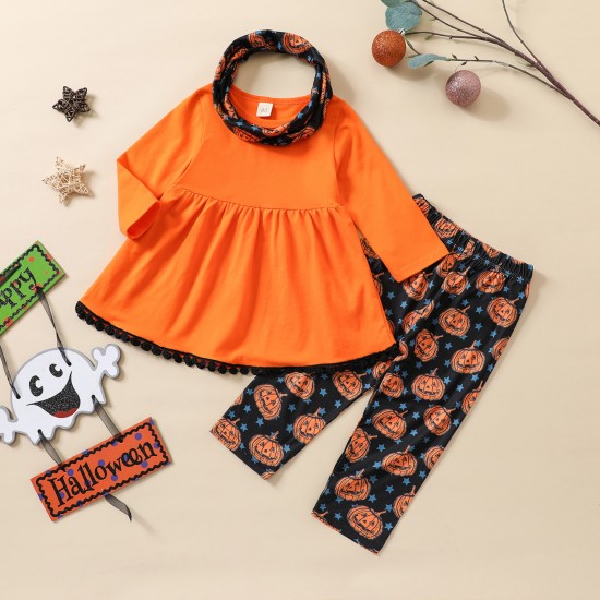 Foreign Trade New European and American Halloween Pumpkin Print Simple Set Twin rompers for sisters.
