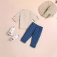 Foreign Trade Children's Set, Stand-Up Collar, Rolled-Up Sleeve, Three-Quarter Sleeve Trouser Set, Spring and Autumn Boys' Casual Solid Color Cotton and Linen Two-Piece Set