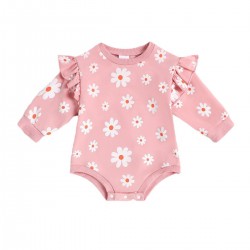 Cross-border autumn and winter new styles: baby girl's 1-6 month old romper, zippered romper with covered arms and legs, small floral print and headscarf.