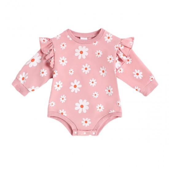 Cross-border autumn and winter new styles: baby girl's 1-6 month old romper, zippered romper with covered arms and legs, small floral print and headscarf.