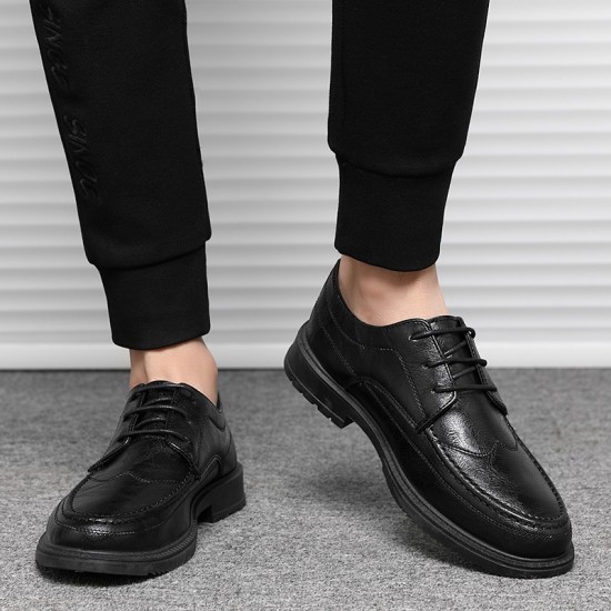 Winter casual leather shoes for men, business formal, black groom's wedding shoes, youth British pointed-toe suit shoes