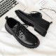 Spring men's breathable black British-style casual leather shoes, business formal for young men, round-toe Martin shoes for men.