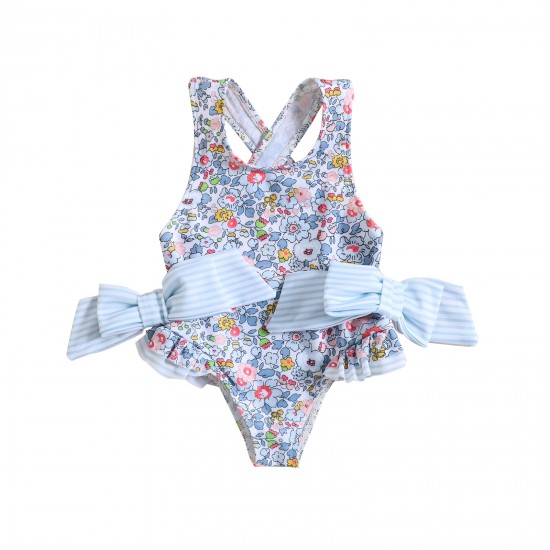 Cross-border Exclusive: Hot-selling Yellow Sunflower Print Cross-strap Triangle Drawstring Swimsuit, Two-Piece Set
