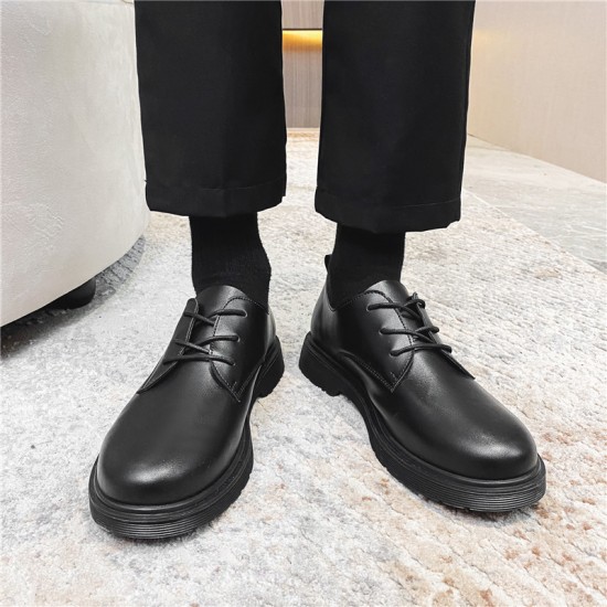 Black men's leather shoes, British casual, large-toe, trendy Korean-style single shoes, youth suit, round-toe work shoes.