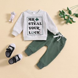 Cross-border Amazon: Solid color LOVE heart-shaped pullover sweatshirt for infants aged 3 months to 3 years, with fashionable spring and autumn sweatpants for baby girls.