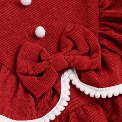 New girls' clothing: sweet pastoral style, long-sleeved dress with lace corduroy, solid color, two-piece set.