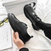 Black men's leather shoes, British casual, large-toe, trendy Korean-style single shoes, youth suit, round-toe work shoes.