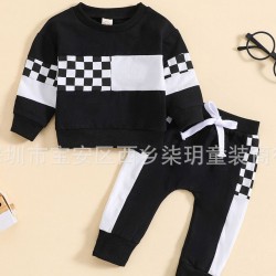 Cross-border children's clothing: sweet, long-sleeved pullover sweatshirts, fashionable boys' one-piece with lettering embroidery, and triangle-shaped leggings.